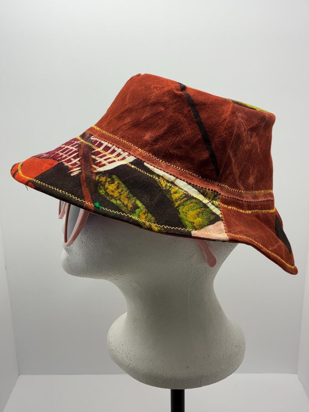Waxed Cotton Bucket Hat Medium | Upcycled Painted Fabric | Handmade Earth Tone